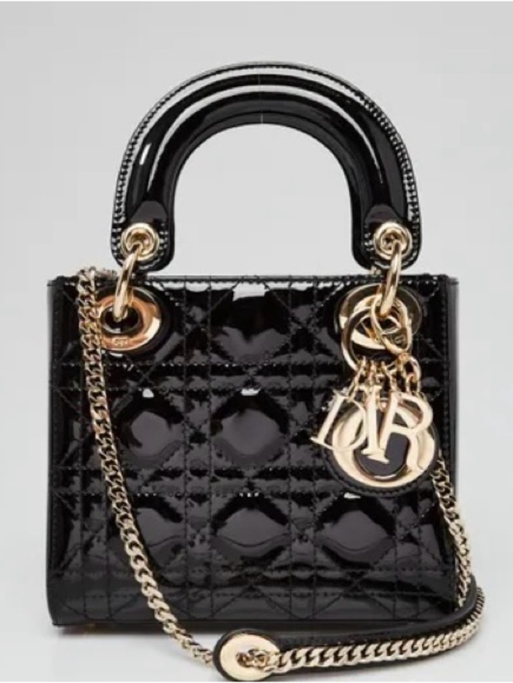 Dior Black Patent Lady Dior Mini Bag with Gold Hardware - Picture 2 of 7
